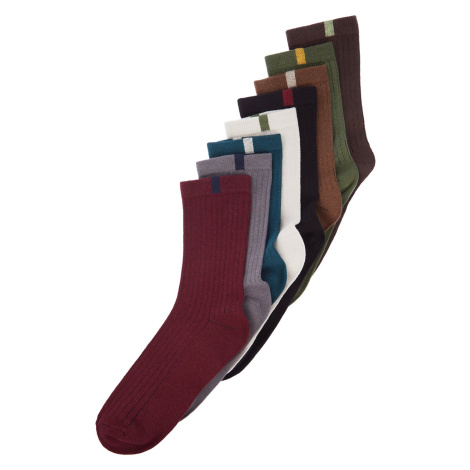 Trendyol Multicolored Cotton 8 Pack Textured Color Block Socket-Long Socks