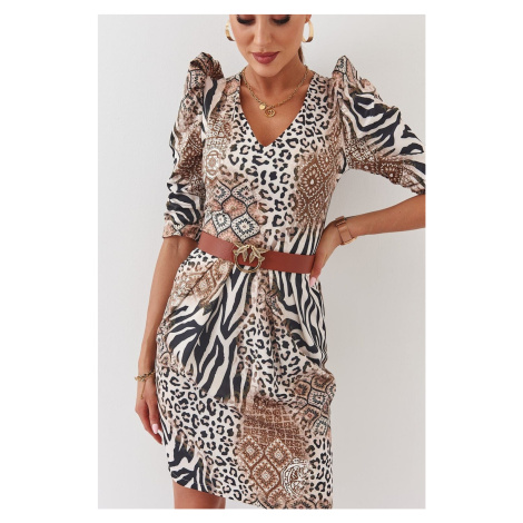 šaty s nabíranými rukávy leopard