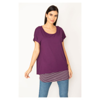 Şans Women's Damson Striped Athletic Viscose Tunic