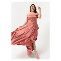 Lafaba Dámské lososové lodičkové šaty s nadměrnou velikostí saténové večerní šaty a plesové šaty