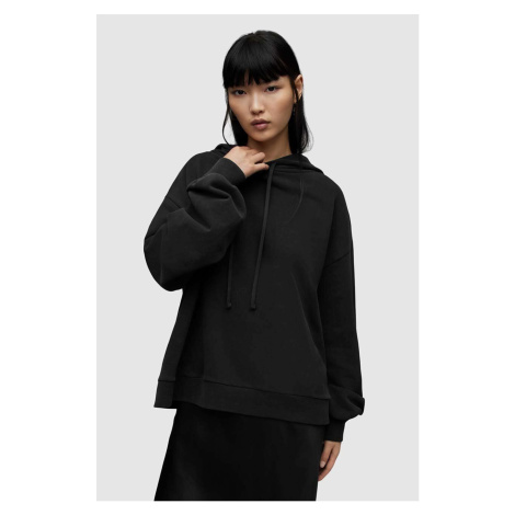Bavlněná mikina AllSaints STARDUST dámská, černá barva, s kapucí, s potiskem