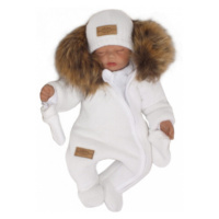 Z&Z Zimní kombinéza s kapucí a kožešinou + rukavičky, bílá, vel.