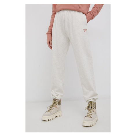 Bavlněné kalhoty Reebok Classic H49252 dámské, krémová barva, melanžové