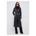 Kožený kabát Calvin Klein dámský, černá barva, přechodný, bez zapínání