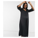 ASOS DESIGN maternity v neck minimal puff sleeve jumpsuit in black satin