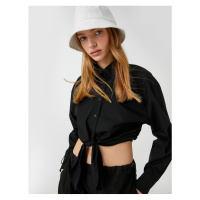 Koton Crop Poplin Shirt with Tie Front Long Sleeved Buttons