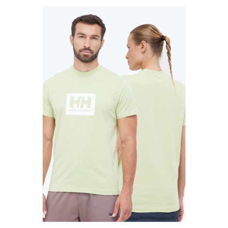 Bavlněné tričko Helly Hansen zelená barva, s potiskem, 53285-096