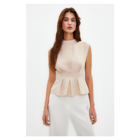 Trendyol Beige Crew Neck Sleeveless Woven Blouse