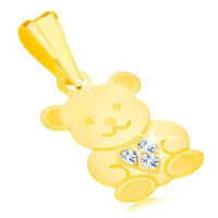 Přívěsek ve žlutém 9K zlatě - lesklý roztomilý medvídek, třpytivé srdíčko