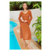 Trendyol Brown Fitted Maxi Knitted Slit Knitwear effect Beach Dress