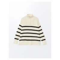 LC Waikiki Stand Collar Striped Oversize Women's Knitwear Sweater