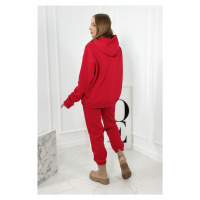 Zateplený bavlněný komplet, mikina s výšivkou + kalhoty červené