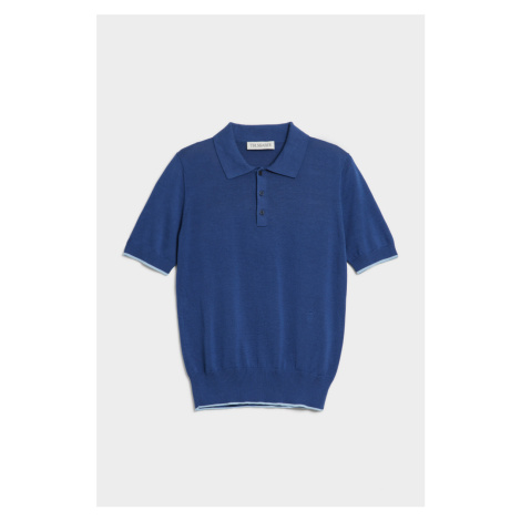 Svetr trussardi sweater polo short sleeve cotton silk blend modrá
