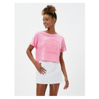 Koton College T-Shirt with Slogan Embossed Crew Neck Short Sleeves.