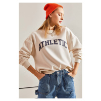 Bianco Lucci Women's Athletic Printed Three Thread Raised Sweatshirt