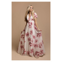 Bílo-růžové květinové šaty