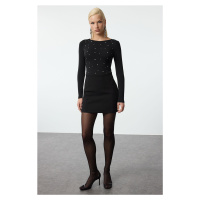 Trendyol Black Shiny Accessory Detailed Knitted Bodysuit