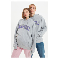 Trendyol Gray Oversize/Wide-Fit Hooded Cotton Unisex Sweatshirt