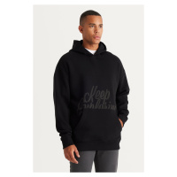 AC&Co / Altınyıldız Classics Men's Black Oversize Fit Loose-Fit Hooded 3 Thread Printed Sweatshi