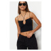 Trendyol Black Halter Spaghetti Strappy Cotton Stretchy Crop Knitted Undershirt