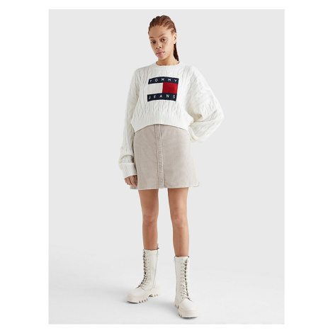 Bílý dámský vzorovaný oversize svetr s balonovými rukávy Tommy Jeans Tommy Hilfiger