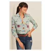 Olalook Women's Blue Floral Viscose Shirt