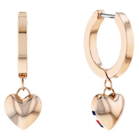 Tommy Hilfiger Moderní bronzové náušnice kruhy s přívěsky Hanging Heart 2780666