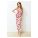 Trendyol Pink Special Textured Body Fitted Gathered Detailed Square Neck Flexible Knitted Maxi D