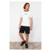 Trendyol Ecru-Black Regular/Normal Cut Raised Text Print T-Shirt-Shorts Tracksuit Set