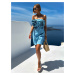 Modré krátké denim šaty JOAQUIN s aplikací