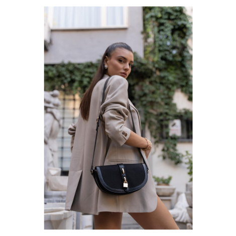 Madamra Women's Black Contrast Design Crossbody Bag