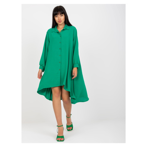 Zelené asymetrické košilové šaty s dlouhým rukávem Fashionhunters