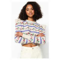 Trendyol Stone Self Patterned Crew Neck Pletený svetr