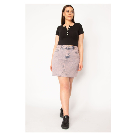 Şans Women's Large Size Lilac Washed Effect Lean Skirt