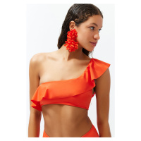 Trendyol Red One-Shoulder Frilly Bikini Top