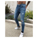 ASOS DESIGN spray on'vintage look' jeans with power stretch in dark wash blue with abrasions