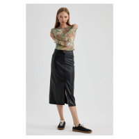 DEFACTO Faux Leather Midi Knitted Skirt