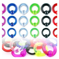Akrylový UV piercing - kroužek s kuličkou s hladkým povrchem - Rozměr: 3 mm x 12 mm x 7 mm, Barv