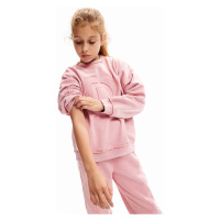 Dětská bavlněná mikina Desigual růžová barva, s aplikací