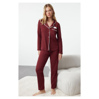 Trendyol Dark Burgundy Cotton Panda Printed Knitted Pajama Set