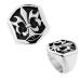 Ocelový prsten stříbrné barvy, šestihranná ozdoba s patinou a Fleur de Lis