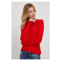 Vlněný svetr Tommy Hilfiger dámský, červená barva, lehký