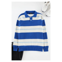 Trendyol Saks Oversize Polo Collar Striped Knitwear Sweater