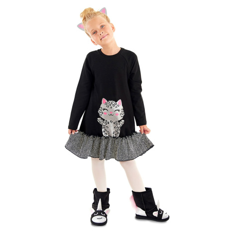 Denokids Silver Leopard Girl's Black Ruffle Dress