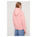 Mikina Tommy Jeans dámská, růžová barva, s kapucí, s aplikací