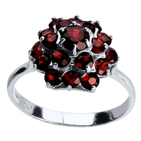Stříbrný květinový prsten s Granátem Planet Shop