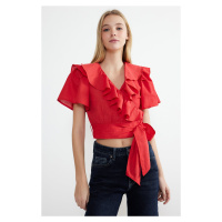 Trendyol Red Ruffle and Tie Detail Woven Blouse