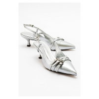 LuviShoes WOSS Silver Skin Belt Detail Women's Heeled Shoes