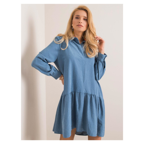 Modré dámské šaty košilové s volánkem -blue Modrá BASIC