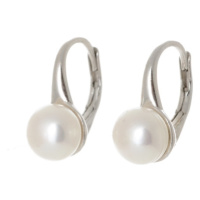 Stříbrné naušnice s bílou sladkovodní perlou STNAU1099F